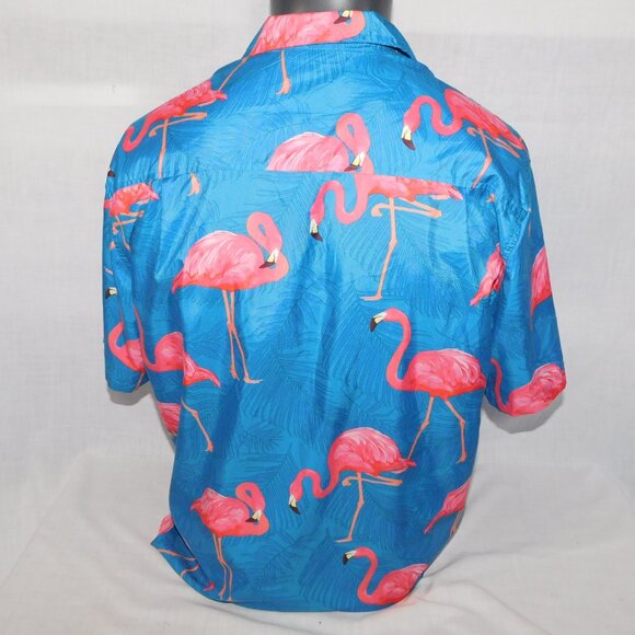 Uzzi Amphibious Gear Mens S Blue Pink Flamingos Hawaiian Camp Short Sleeve Shirt - Picture 7 of 7
